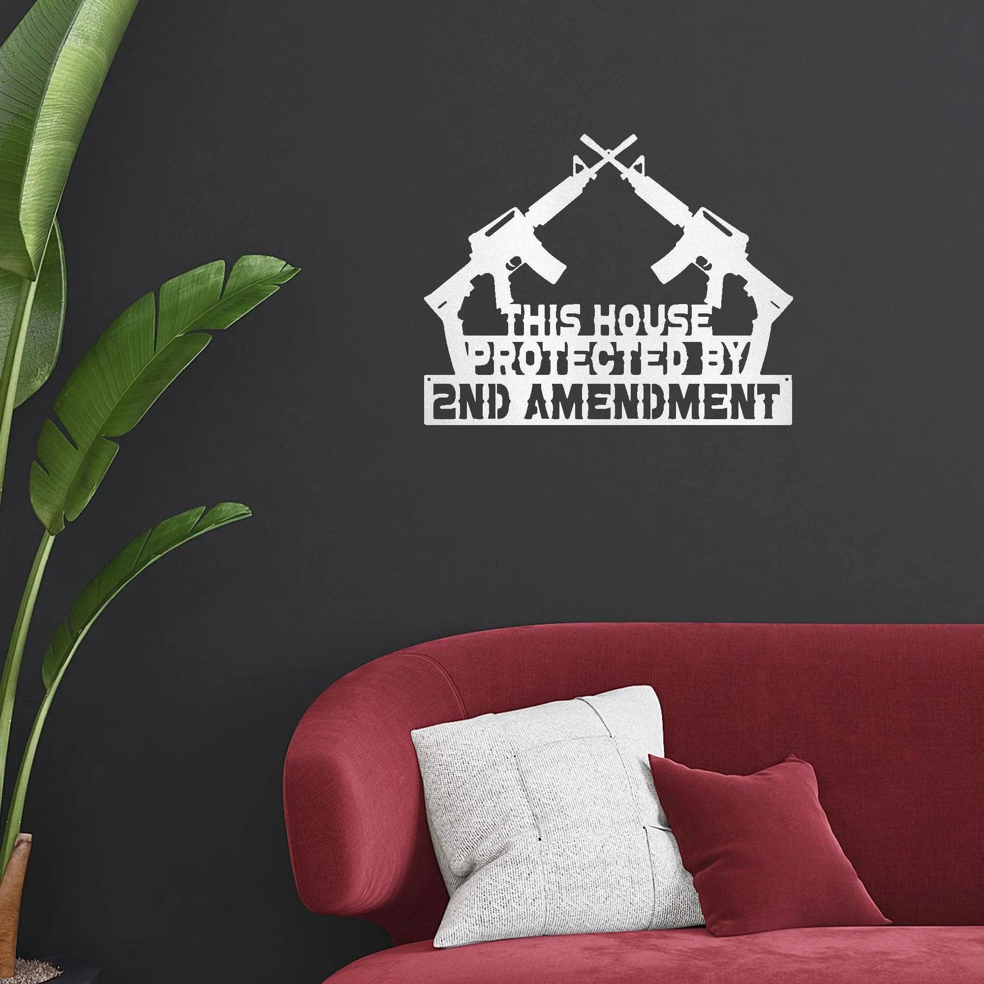 Patriotic Metal Wall Sign Art - This House Protected by Second Amendment