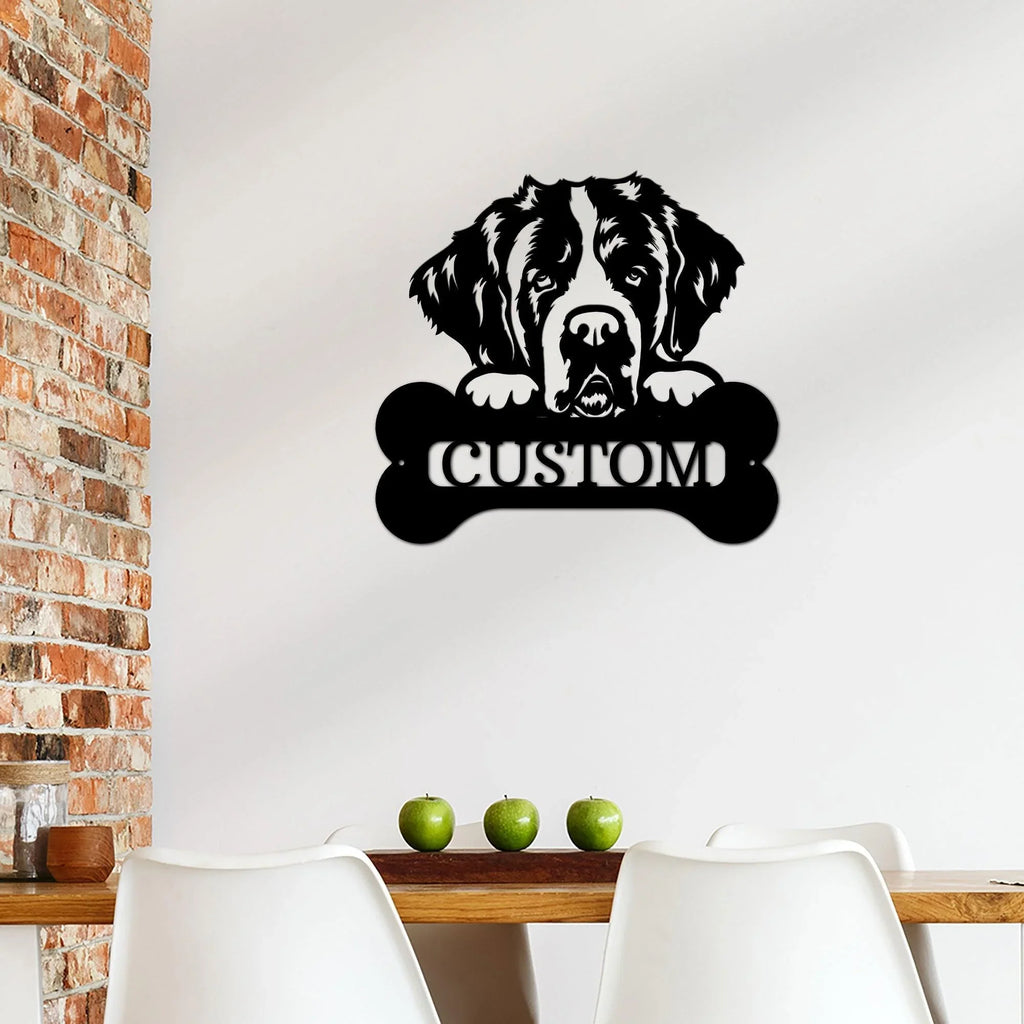 St. Bernard Dog Custom Name Metal Art Wall Sign