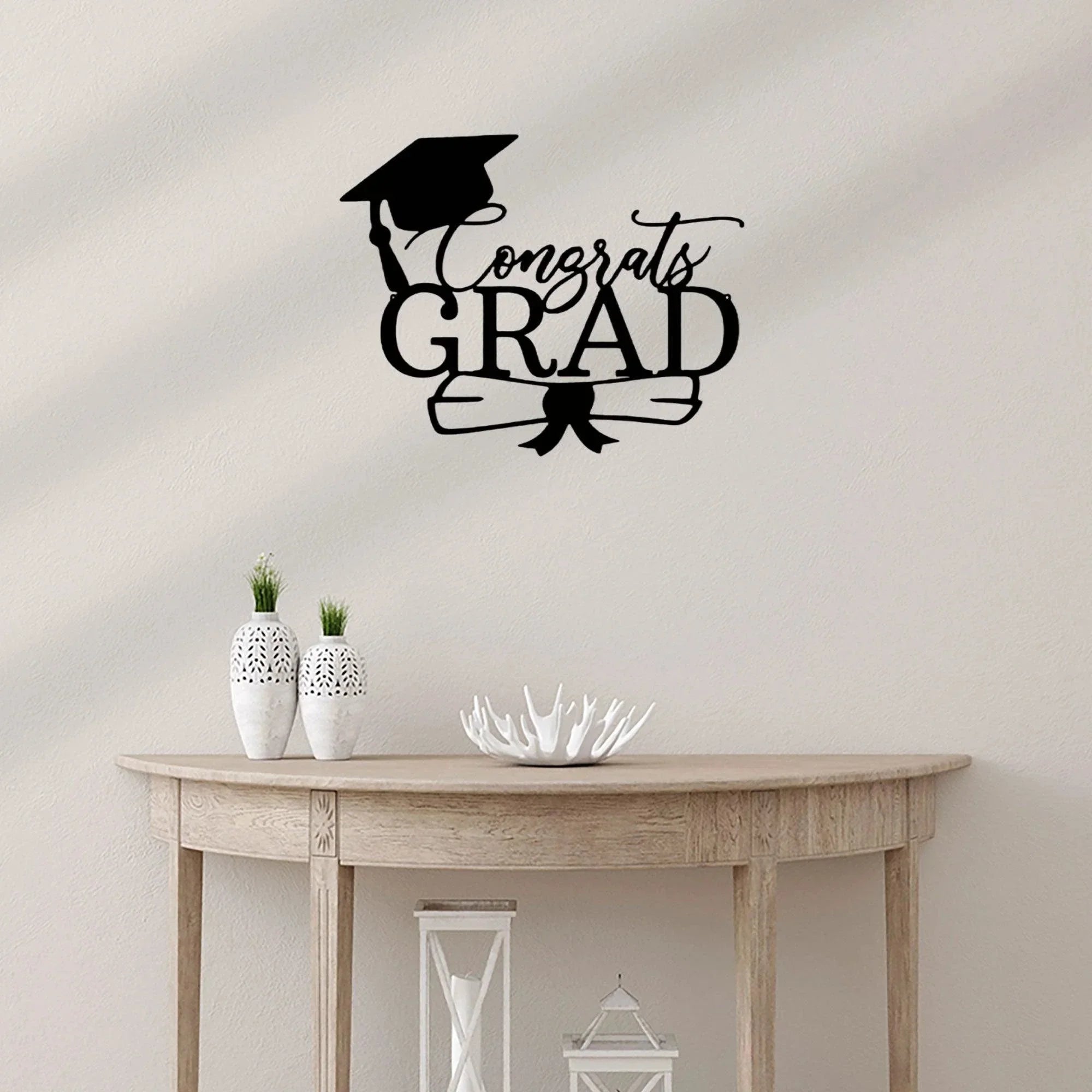 Congrats Grad Cap and Diploma Metal Art Steel Wall Sign Graduation Gift