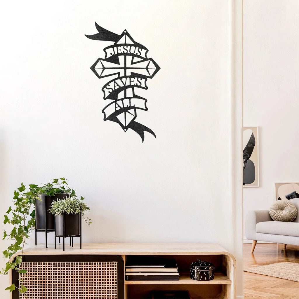 Jesus Saves All Cross Metal Art Wall Sign