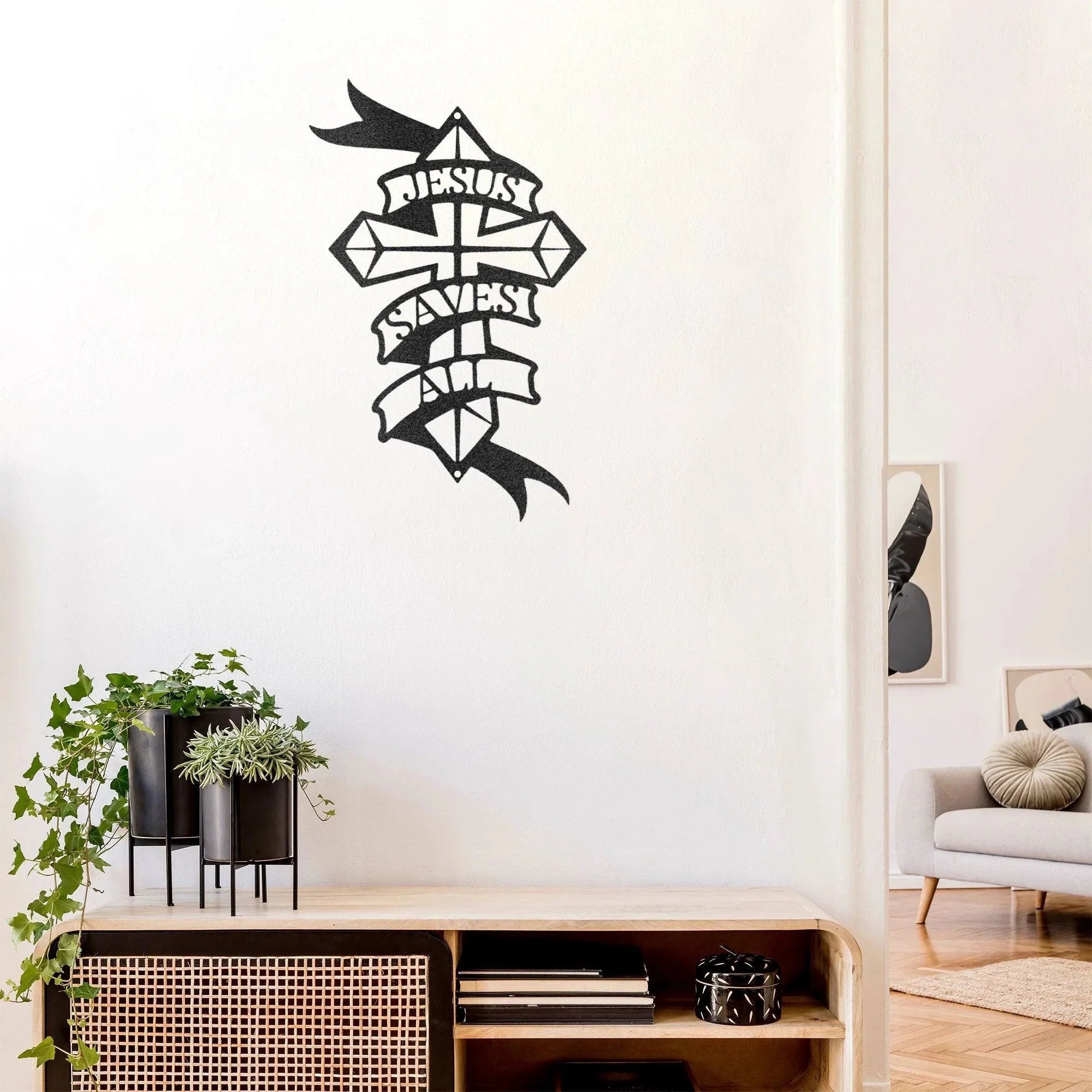 Jesus Saves All Cross Metal Art Wall Sign
