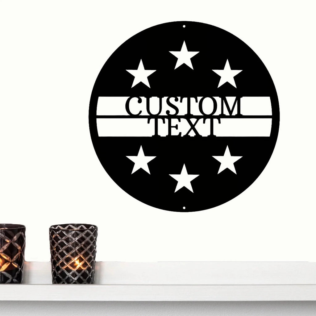Personalized Six Star Round Metal Art Wall Sign
