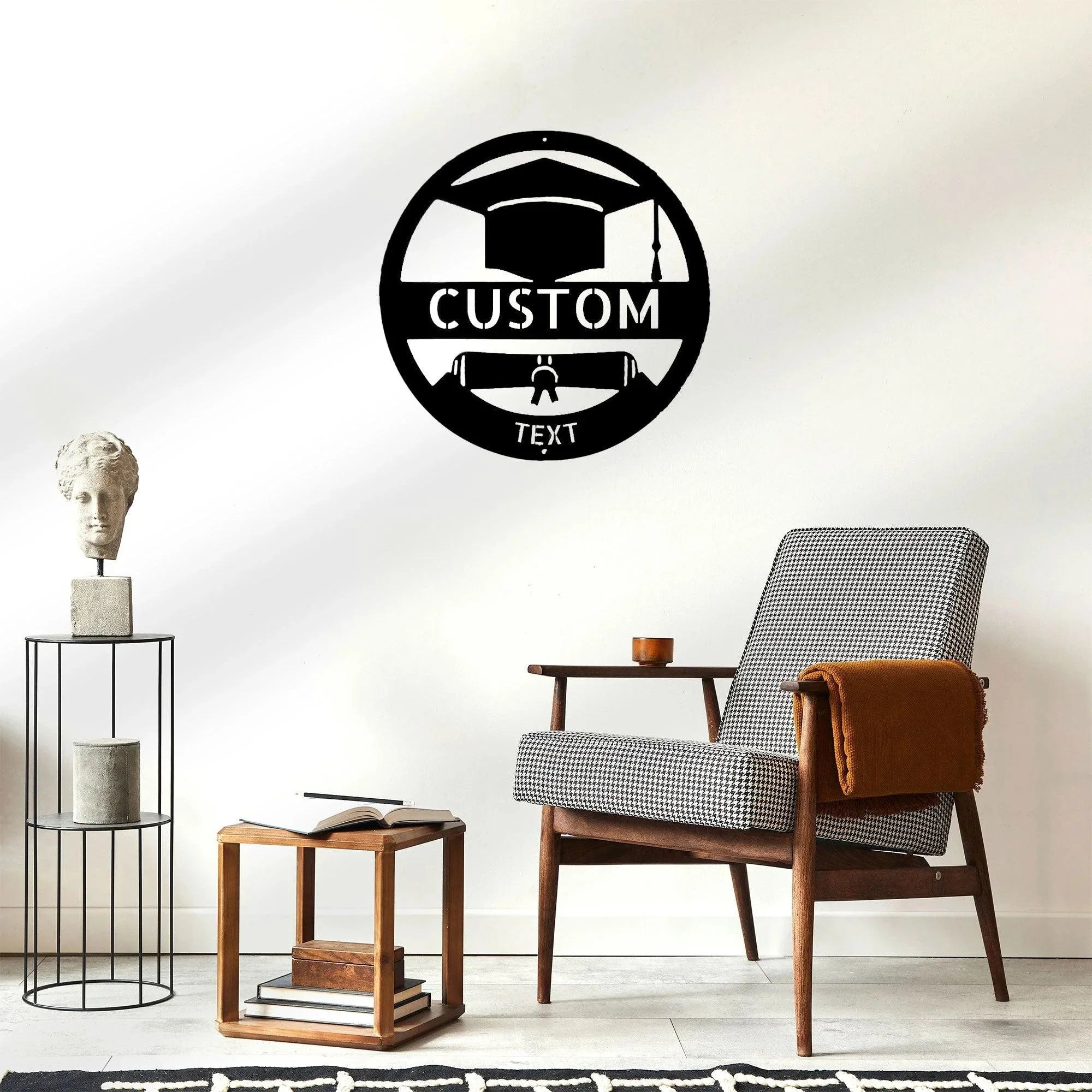 Graduation Cap and Diploma Custom Name Metal Art Wall Sign