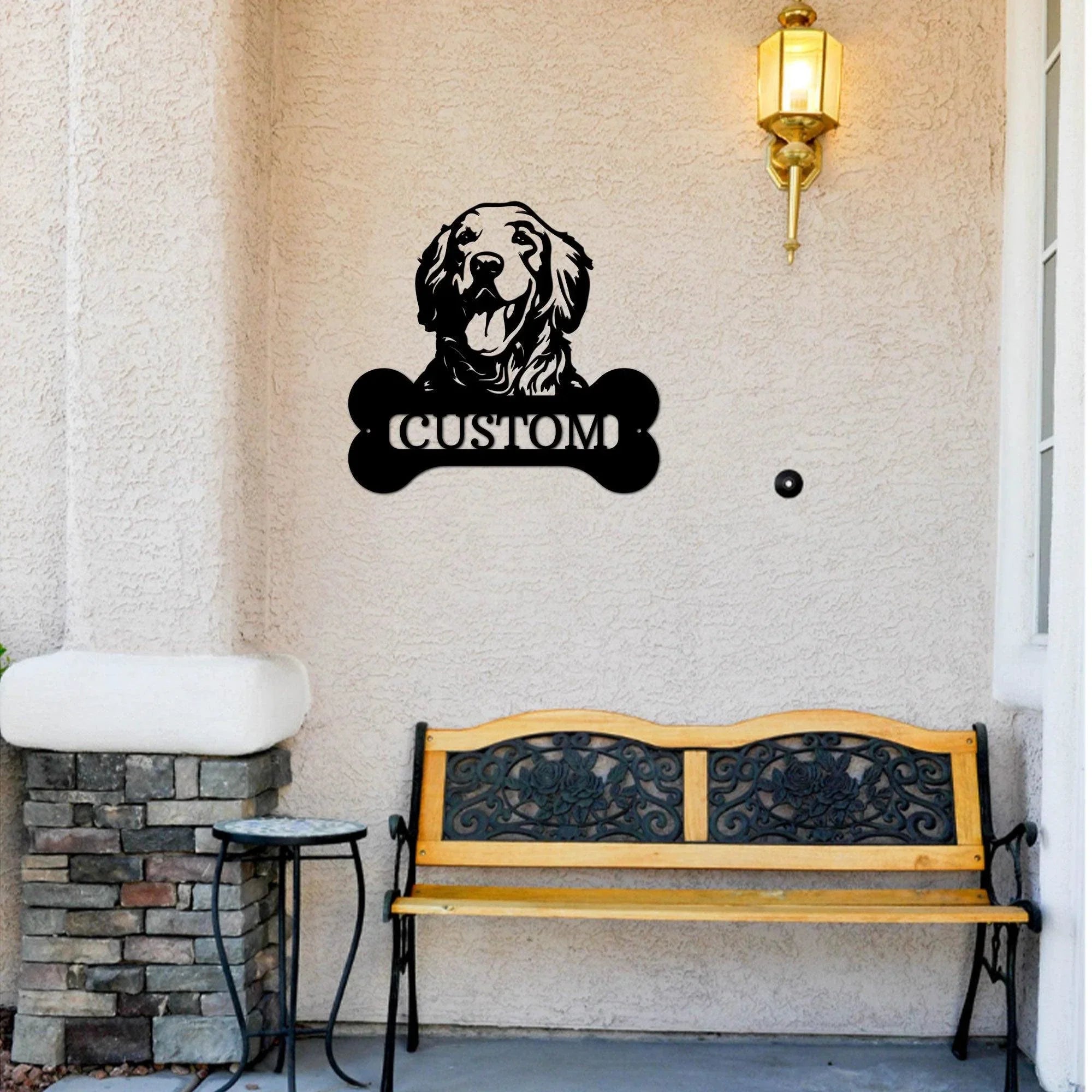 Golden Retriever Dog Custom Name Metal Art Wall Sign