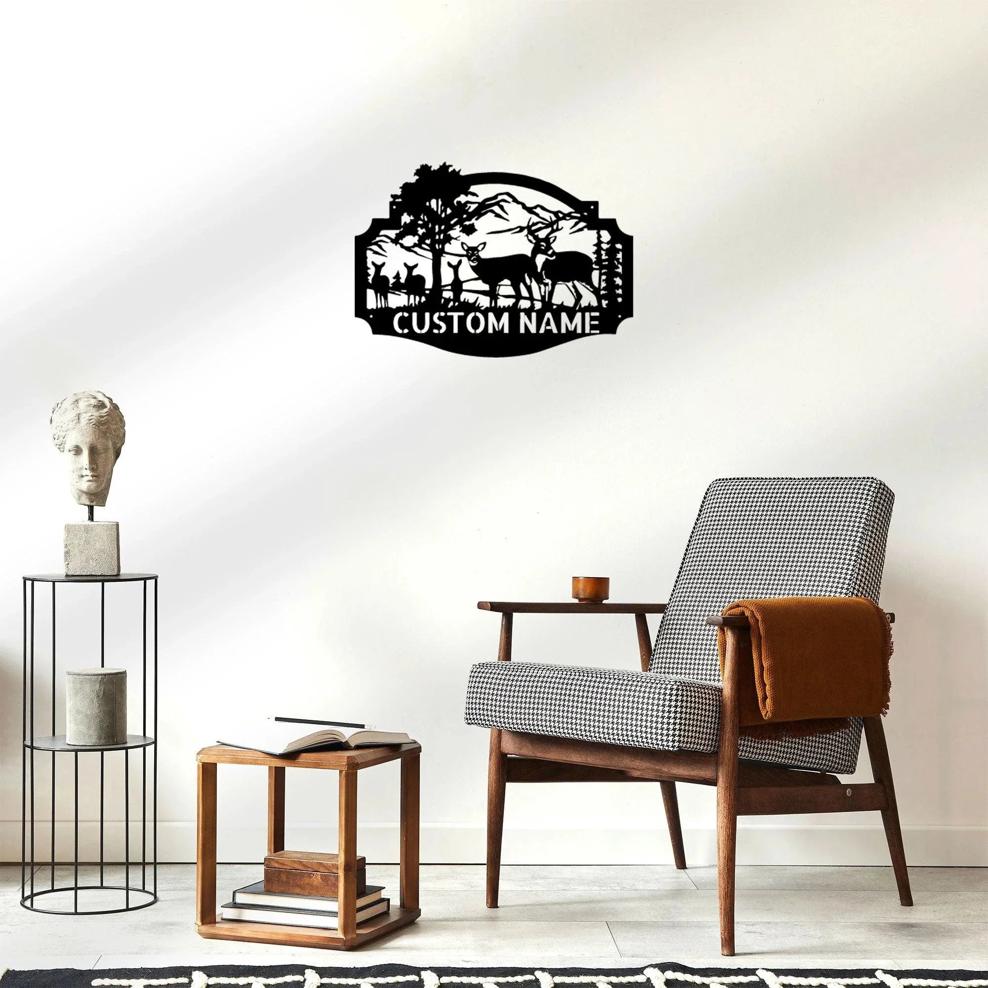 Deer Family Custom Name Metal Art Wall Sign Housewarming Wedding Anniversary Birthday