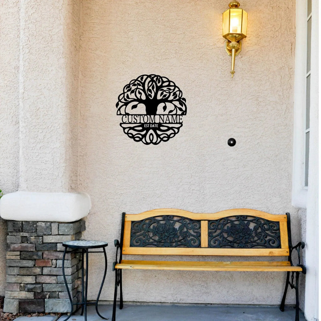 Fancy Tree of Life Monogram Personalized Metal Art Wall Sign
