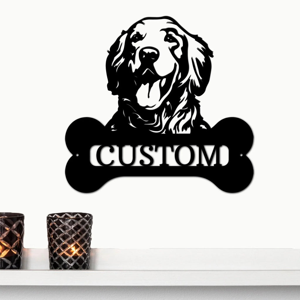 Golden Retriever Dog Custom Name Metal Art Wall Sign