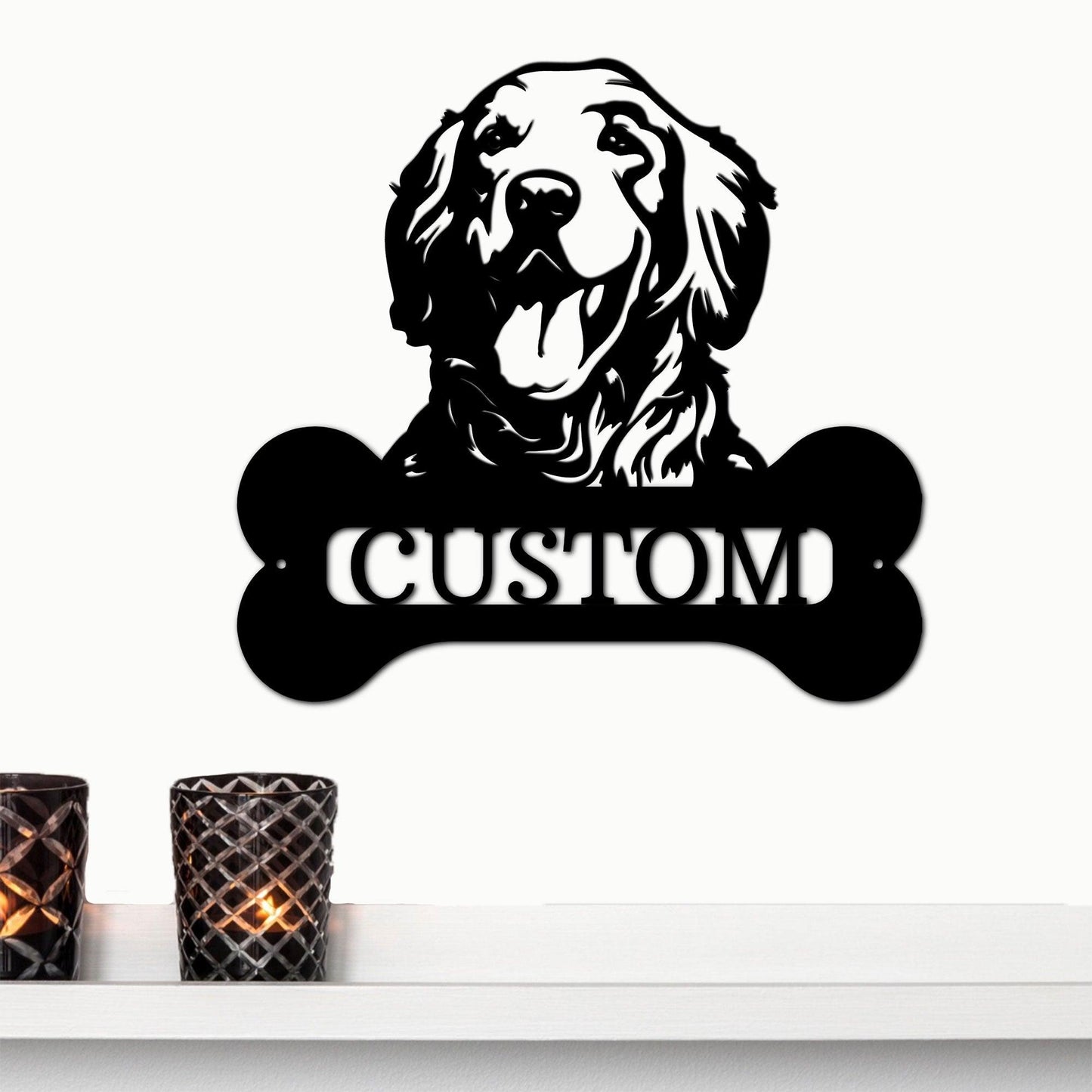 Golden Retriever Dog Custom Name Metal Art Wall Sign - Mallard Moon Gift Shop