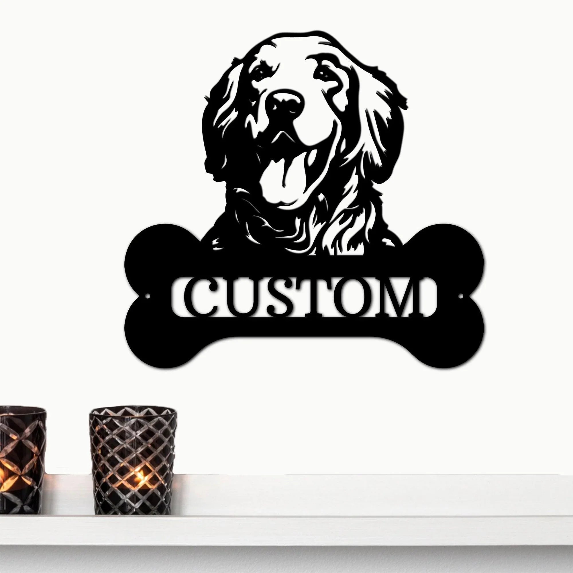 Golden Retriever Dog Custom Name Metal Art Wall Sign