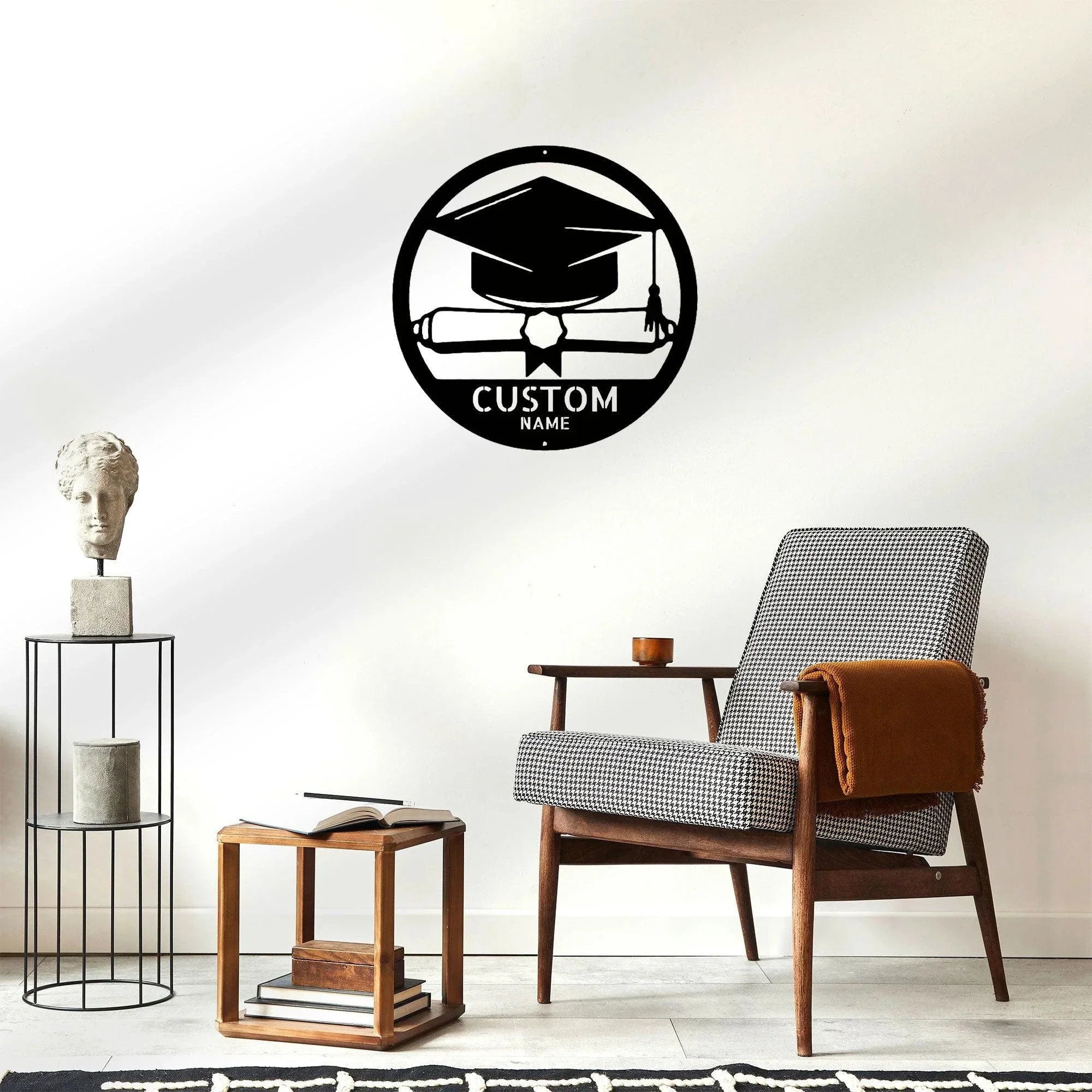 Graduation Cap and Diploma Custom Name Metal Art Wall Sign