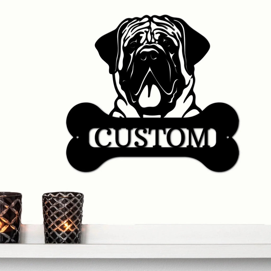 Mastiff Dog Custom Name Metal Art Wall Sign