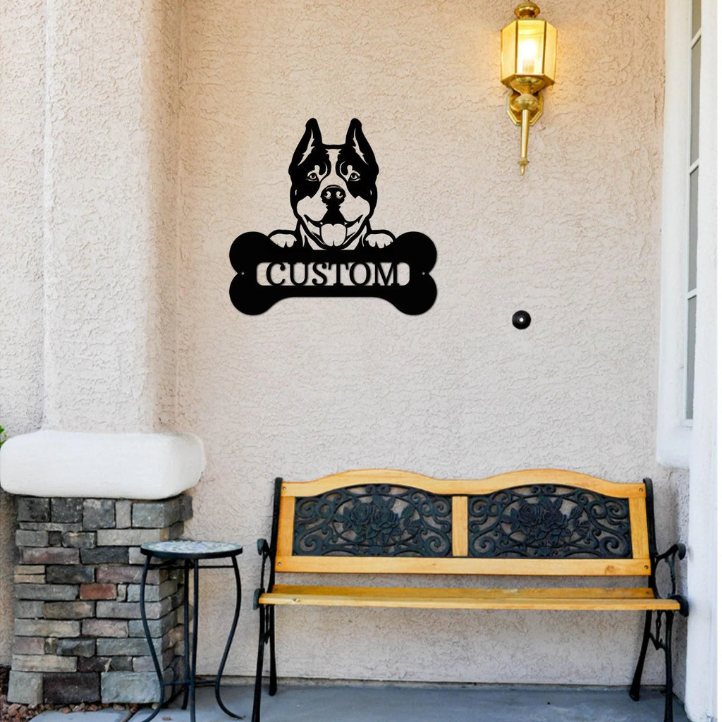 Pit Bull Dog Custom Name Metal Art Wall Sign