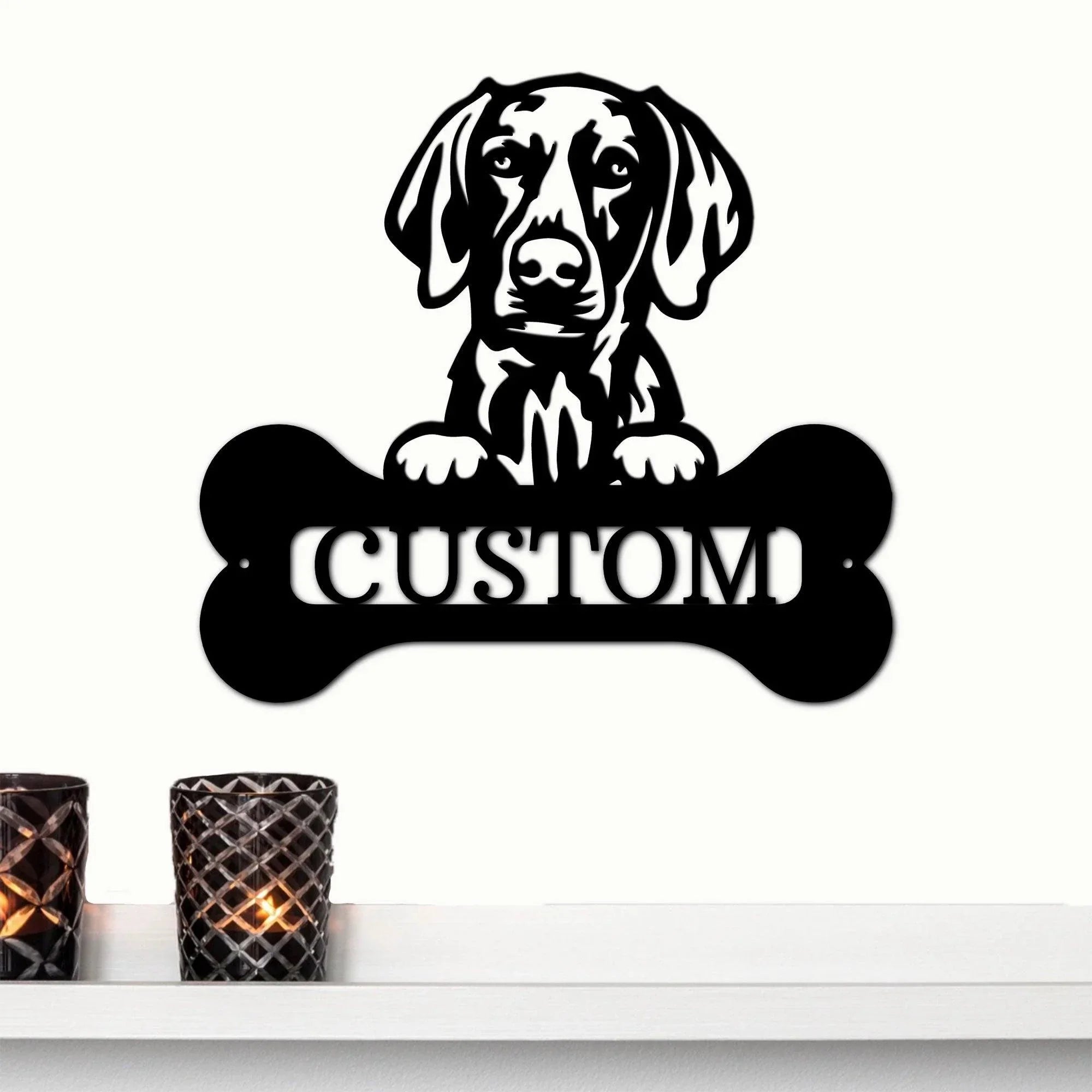 Custom Weimaraner Dog Metal Wall Sign – Personalized Name Steel Art – Indoor/Outdoor Decor – Multiple Sizes & Colors – Made in USA