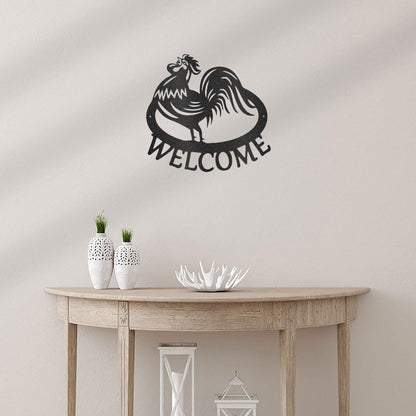 Welcome Rooster Indoor Outdoor Steel Wall Sign - Mallard Moon Gift Shop