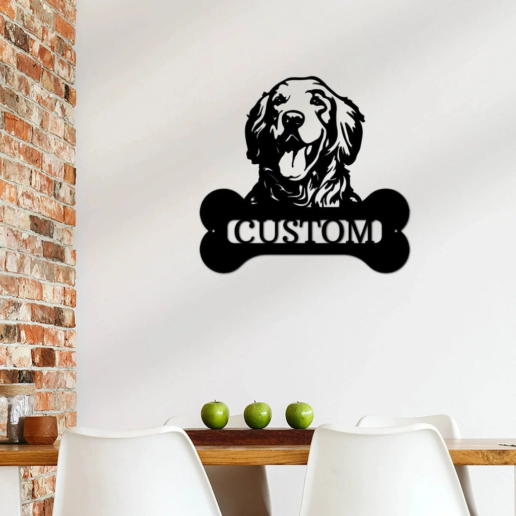 Golden Retriever Dog Custom Name Metal Art Wall Sign