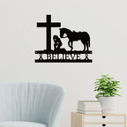 Cancer Ribbon Believe Cowgirl Kneeling at Cross Metal Art