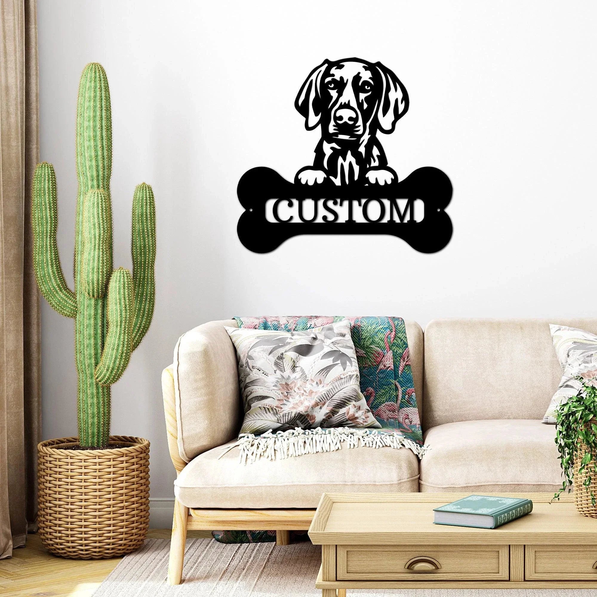 Custom Weimaraner Dog Metal Wall Sign – Personalized Name Steel Art – Indoor/Outdoor Decor – Multiple Sizes & Colors – Made in USA