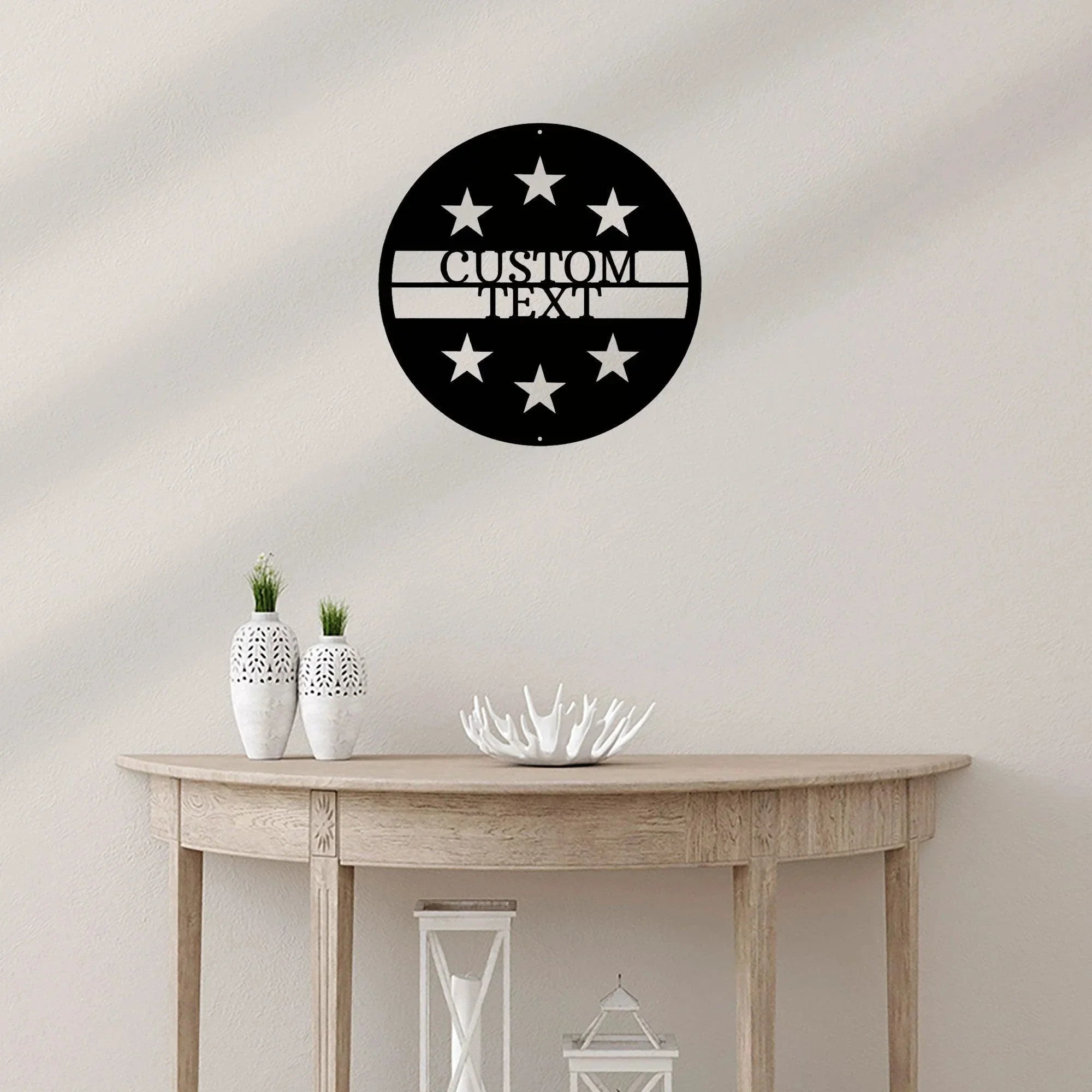 Personalized Six Star Round Metal Art Wall Sign