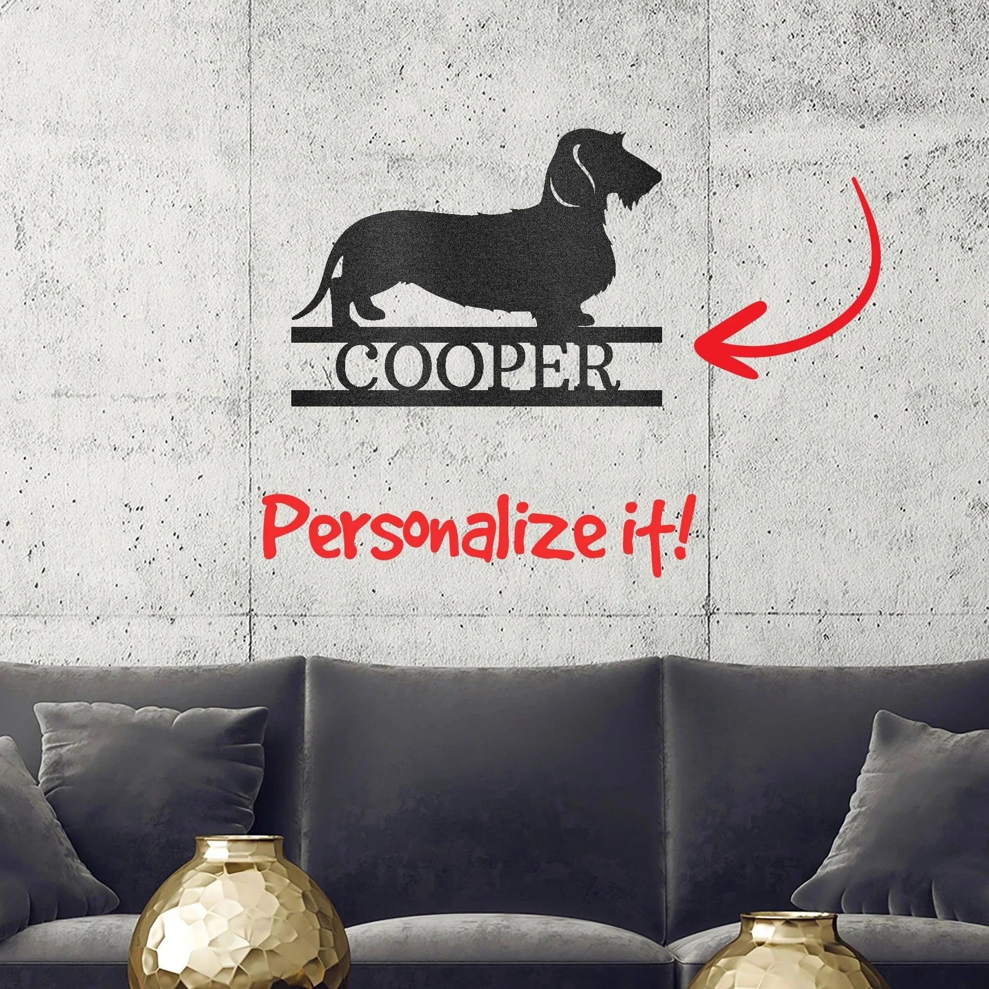 Dachshund Wire Haired Custom Name Metal Wall Sign