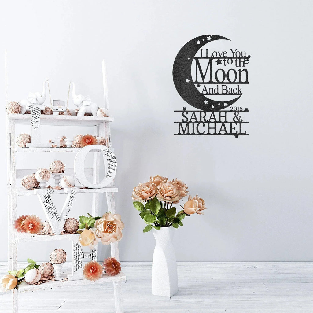 I Love You to the Moon and Back Personalized Metal Wall Art Sign