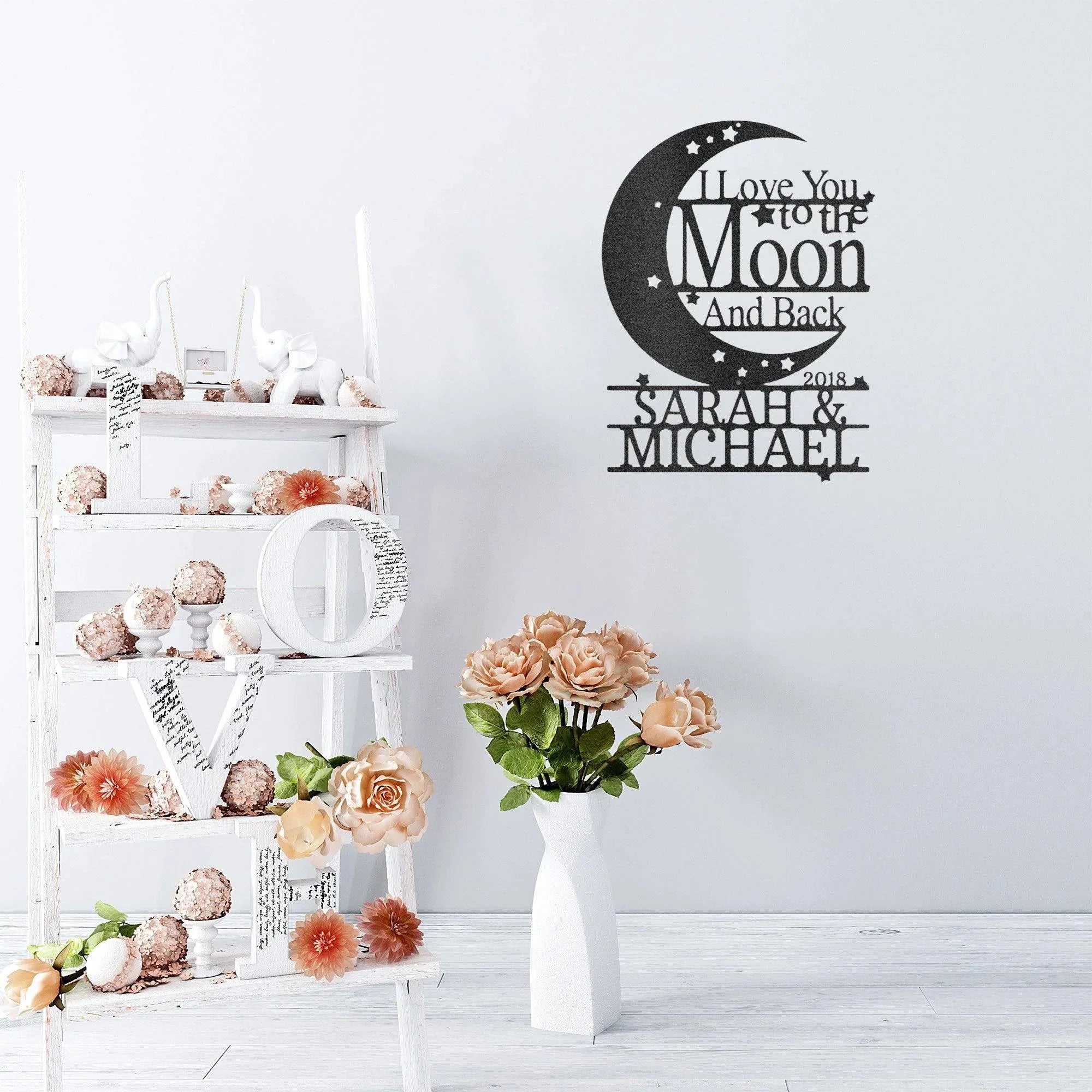 I Love You to the Moon and Back Personalized Metal Wall Art Sign