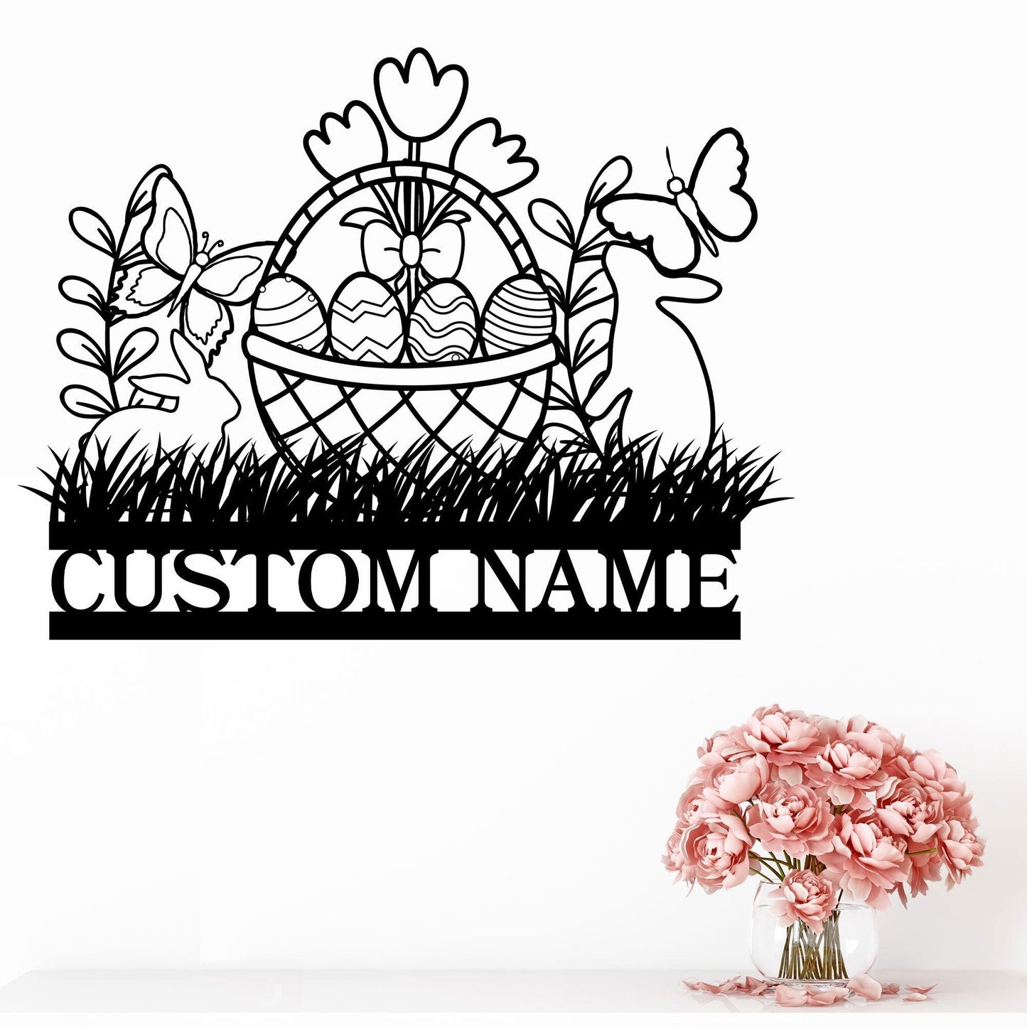 Personalized Easter Basket Bunny Rabbit Metal Art Wall Sign - Mallard Moon Gift Shop