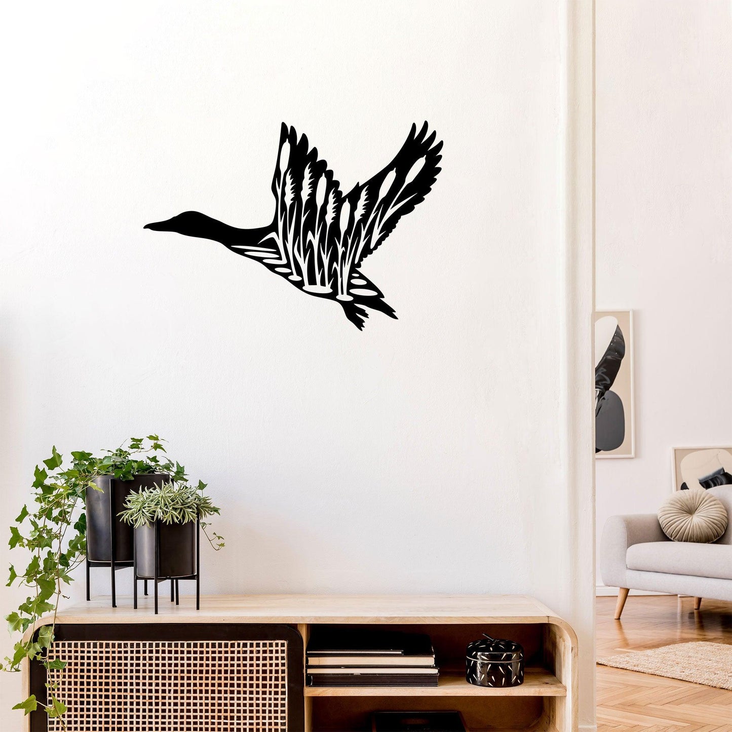 Duck in Flight with Cattails Metal Art Wall Sign - Mallard Moon Gift Shop