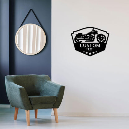 Chopper Motorcycle Shop Custom Name Monogram Indoor Outdoor Steel Wall Sign - Mallard Moon Gift Shop