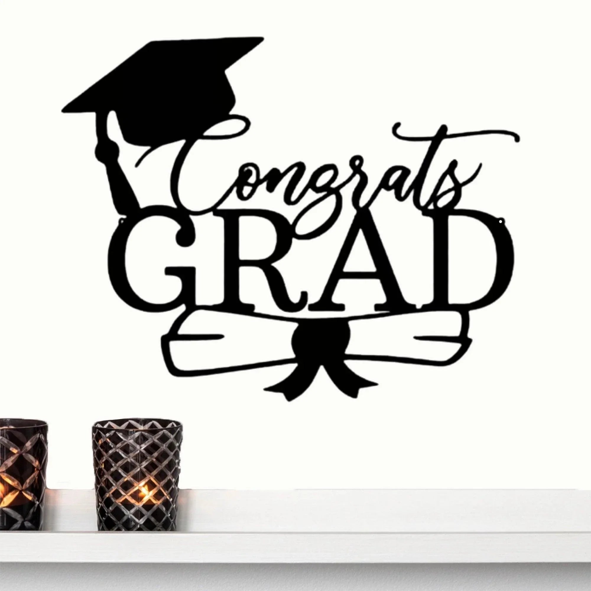 Congrats Grad Cap and Diploma Metal Art Steel Wall Sign Graduation Gift