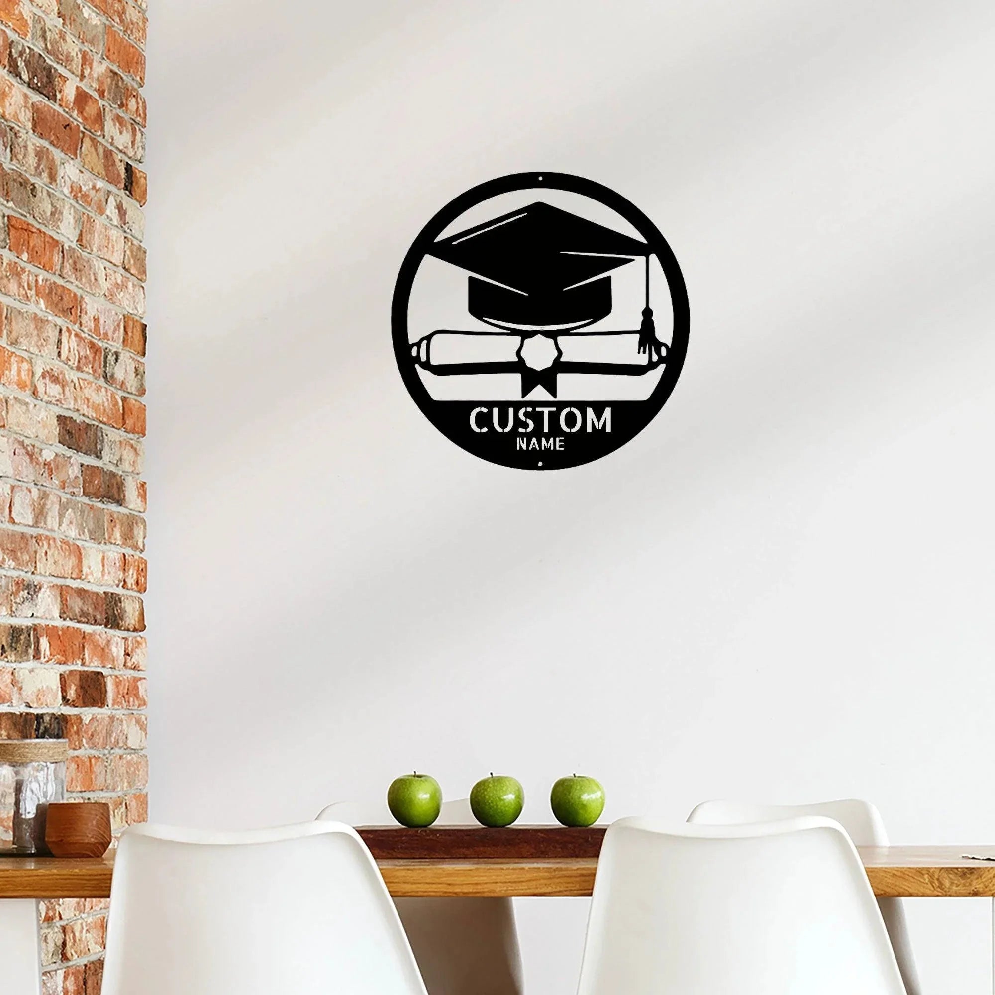 Graduation Cap and Diploma Custom Name Metal Art Wall Sign