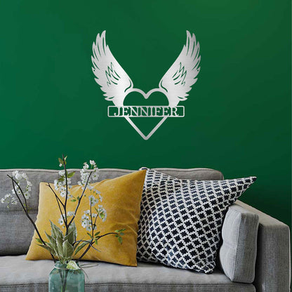 Remembrance Angel Wings Custom Monogram Steel Wall Sign Metal Art - Mallard Moon Gift Shop