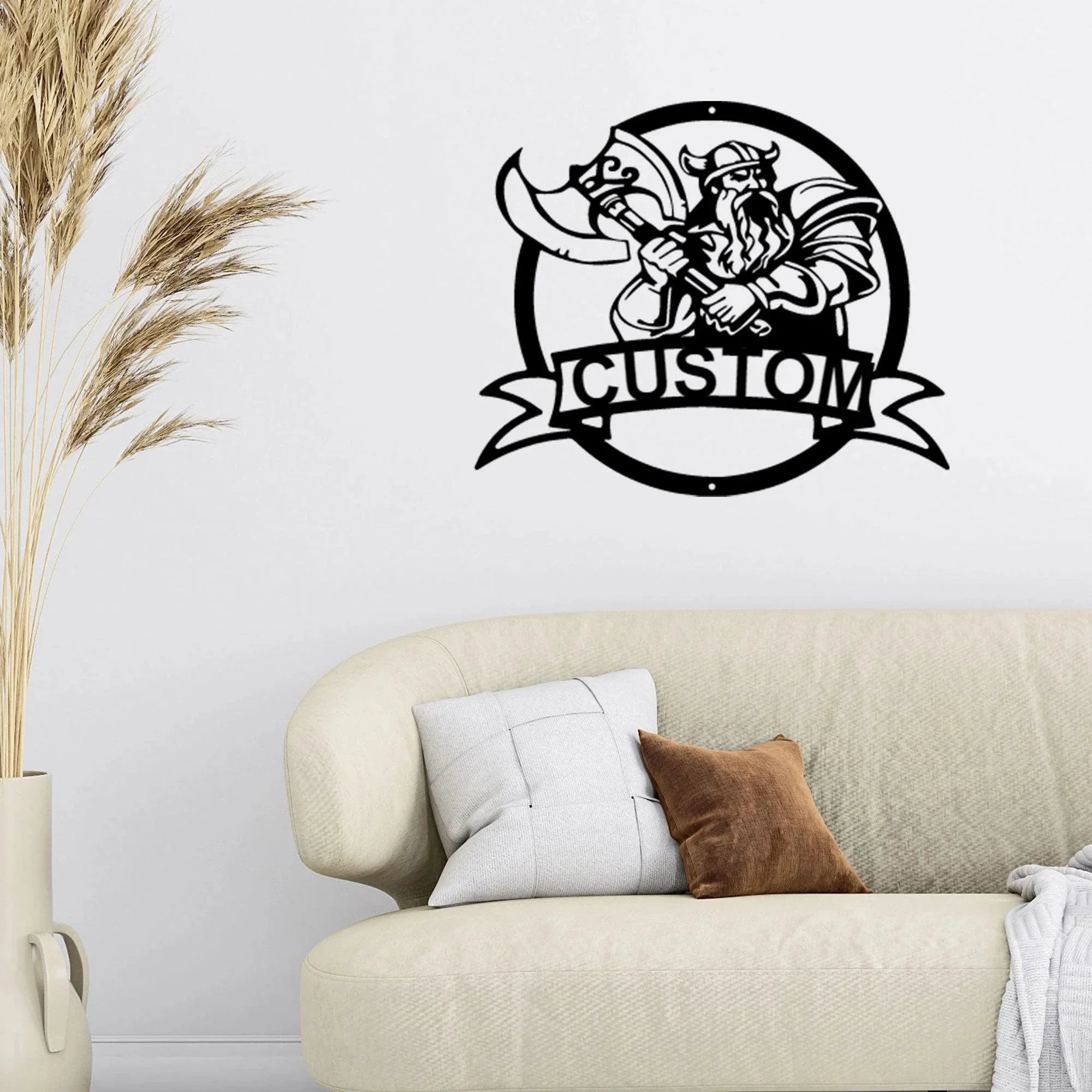 Fighting Viking Monogram Personalized Name Indoor Outdoor Steel Wall Sign Metal Man Cave Art