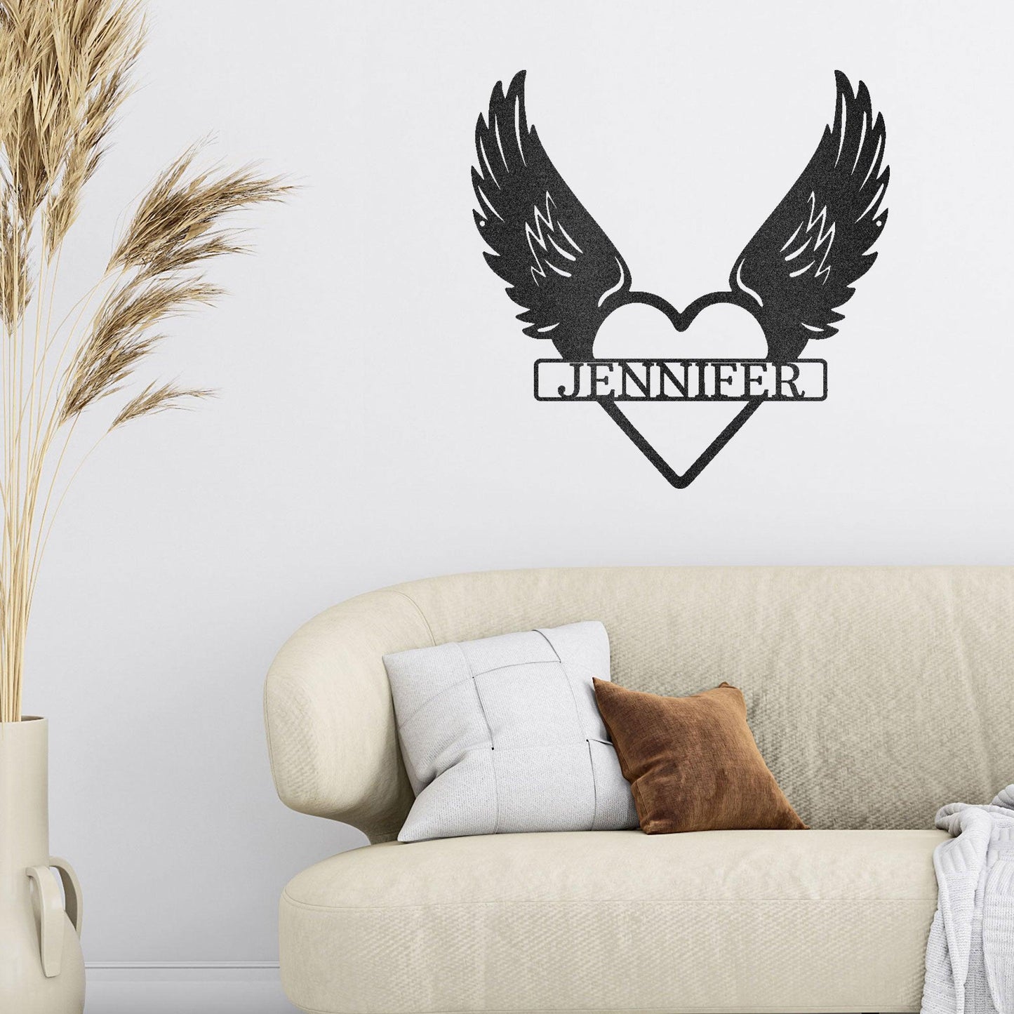 Remembrance Angel Wings Custom Monogram Steel Wall Sign Metal Art - Mallard Moon Gift Shop