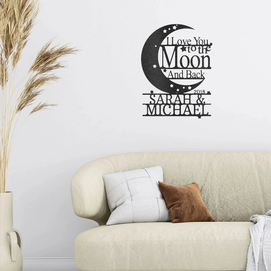 I Love You to the Moon and Back Personalized Metal Wall Art Sign