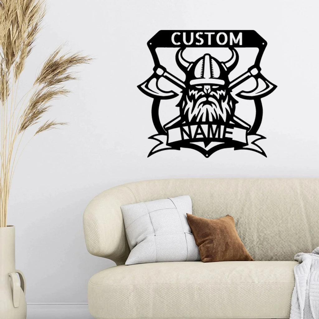 Viking Battle Axe Plaque Monogram Personalized Name Indoor Outdoor Steel Wall Sign Metal Art