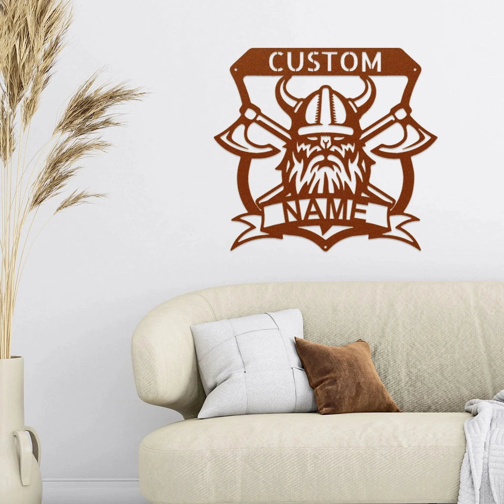 Viking Battle Axe Plaque Monogram Personalized Name Indoor Outdoor Steel Wall Sign Metal Art