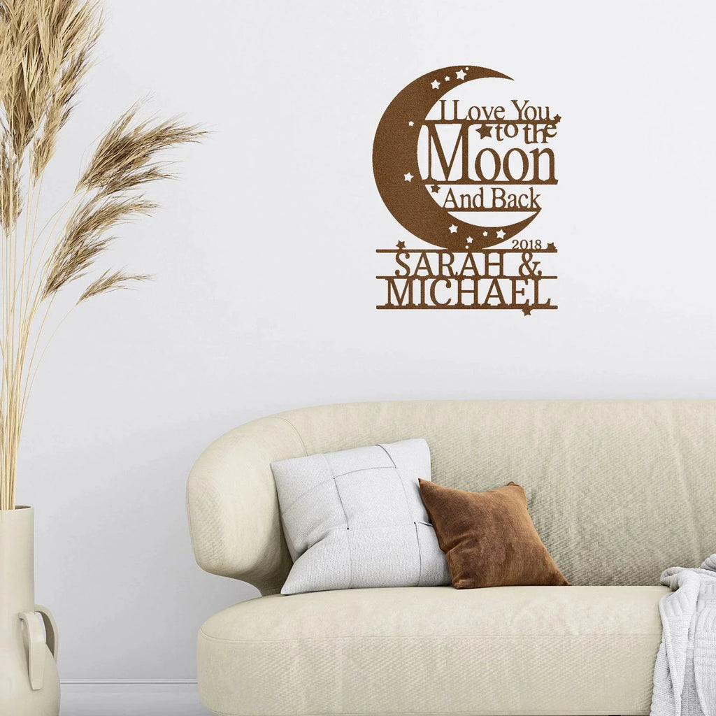 I Love You to the Moon and Back Personalized Metal Wall Art Sign