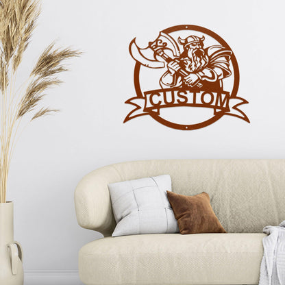 Fighting Viking Monogram Personalized Name Indoor Outdoor Steel Wall Sign Metal Man Cave Art - Mallard Moon Gift Shop