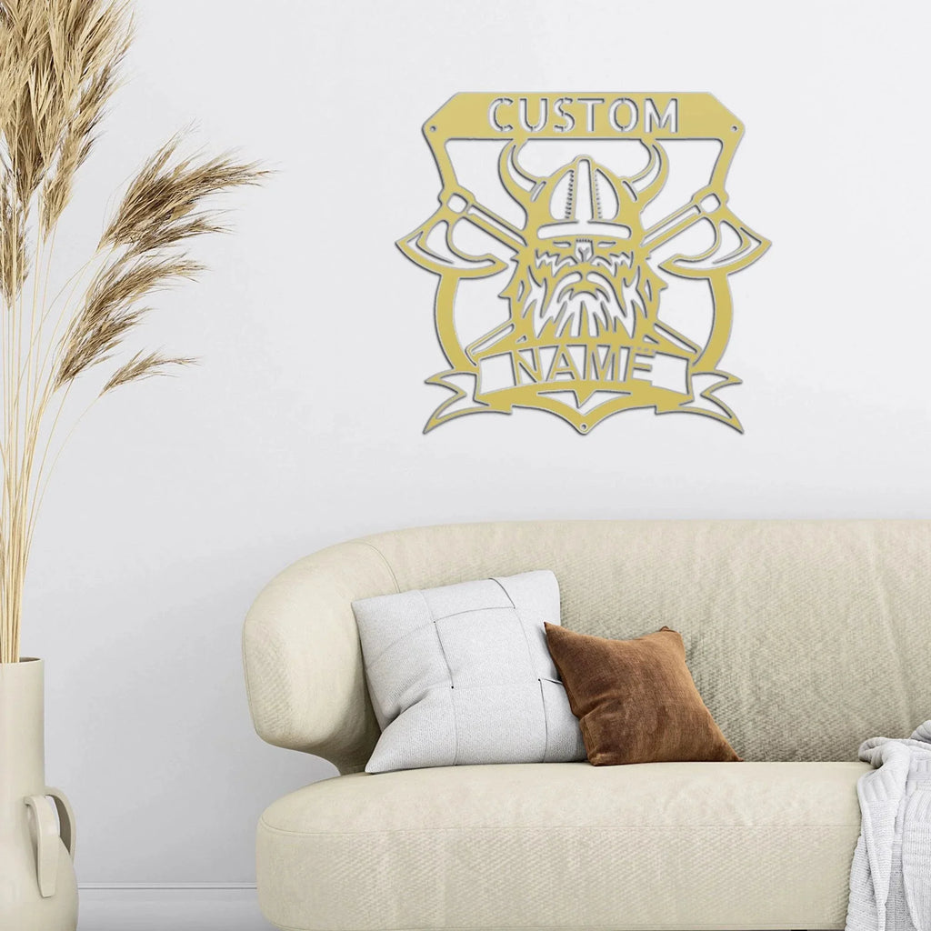 Viking Battle Axe Plaque Monogram Personalized Name Indoor Outdoor Steel Wall Sign Metal Art