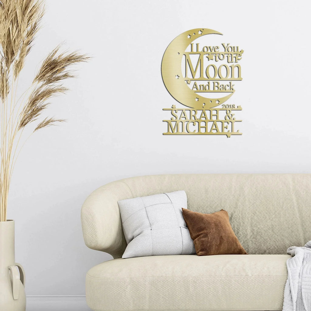 I Love You to the Moon and Back Personalized Metal Wall Art Sign