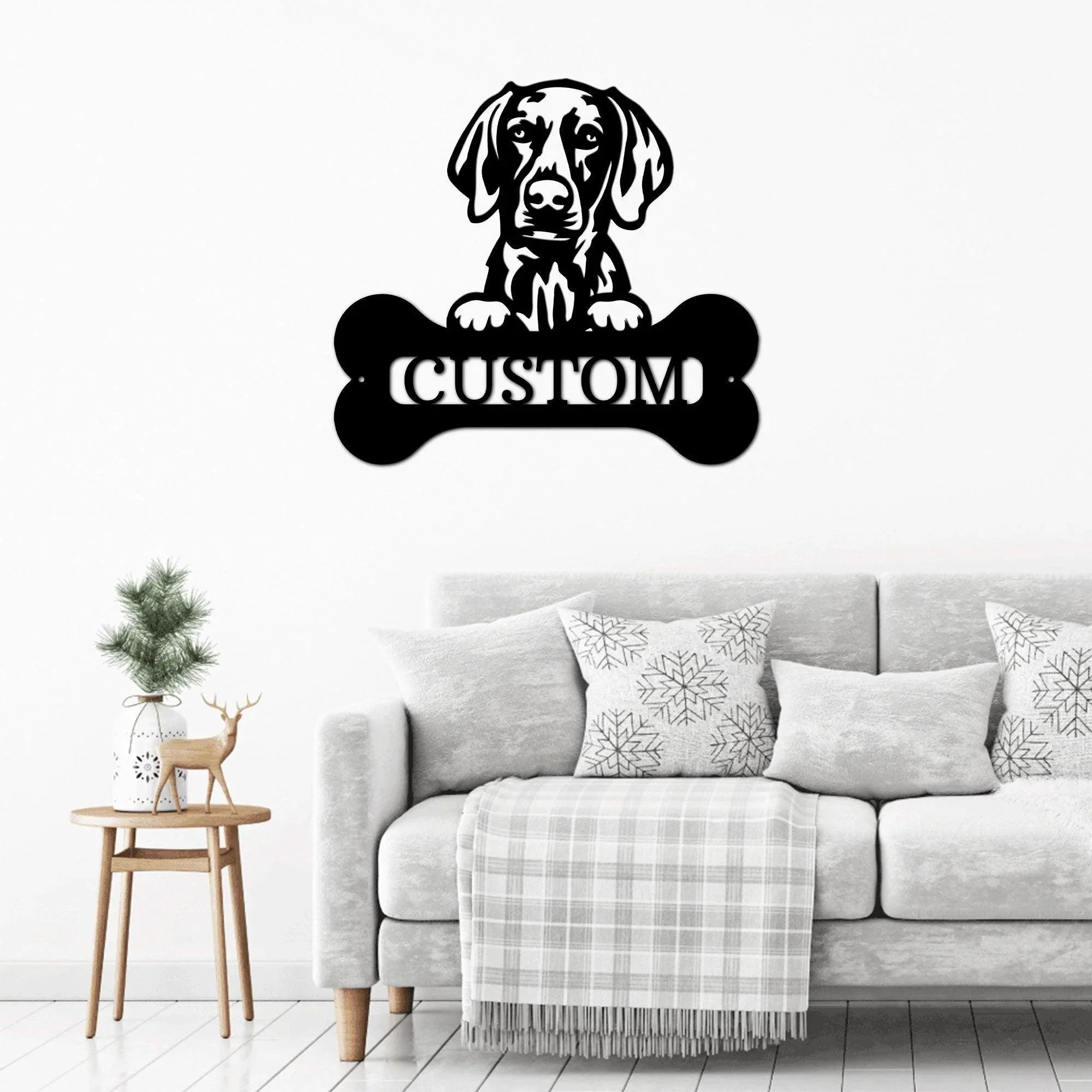 Custom Weimaraner Dog Metal Wall Sign – Personalized Name Steel Art – Indoor/Outdoor Decor – Multiple Sizes & Colors – Made in USA