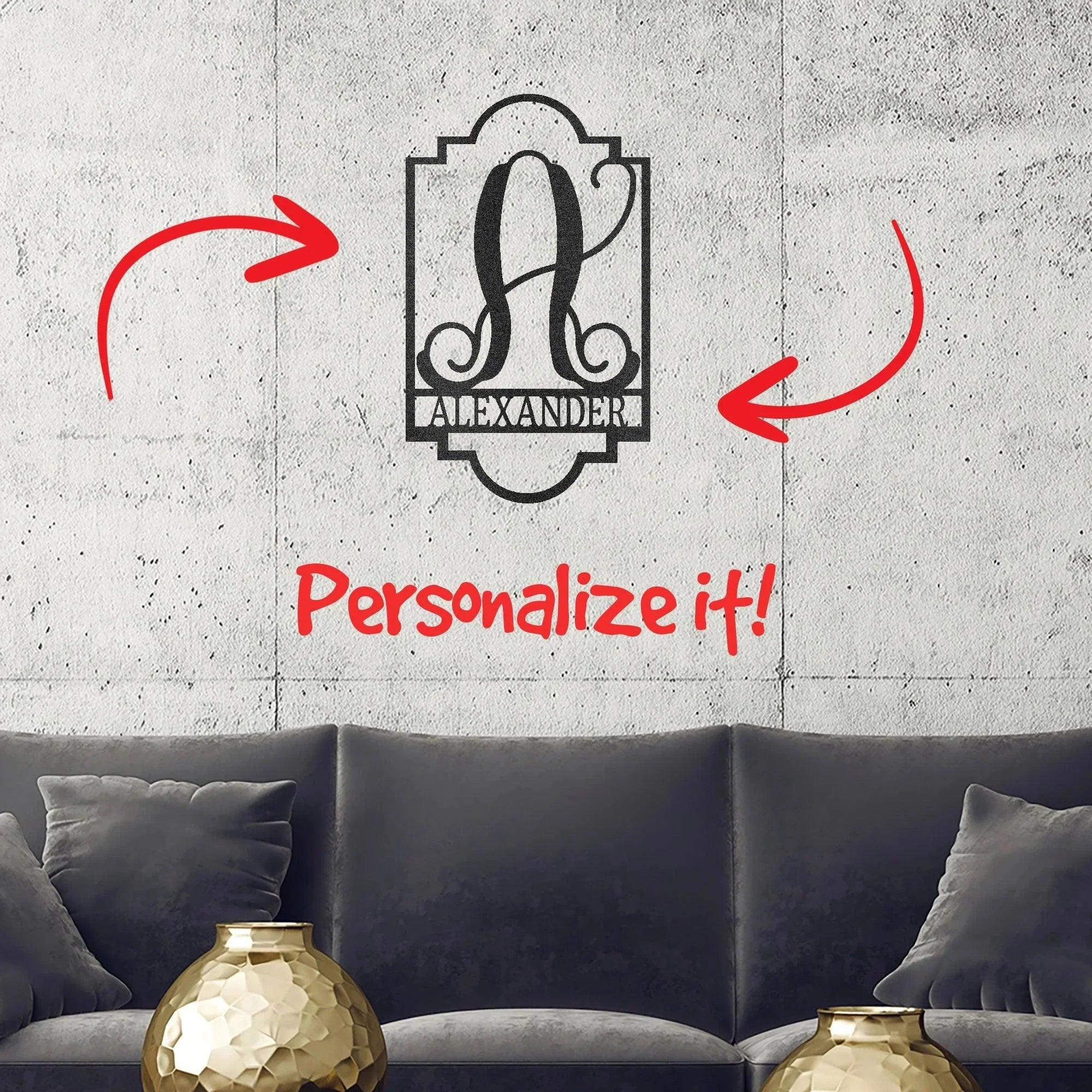 Regal Monogram Custom Name and Initial Metal Wall Art
