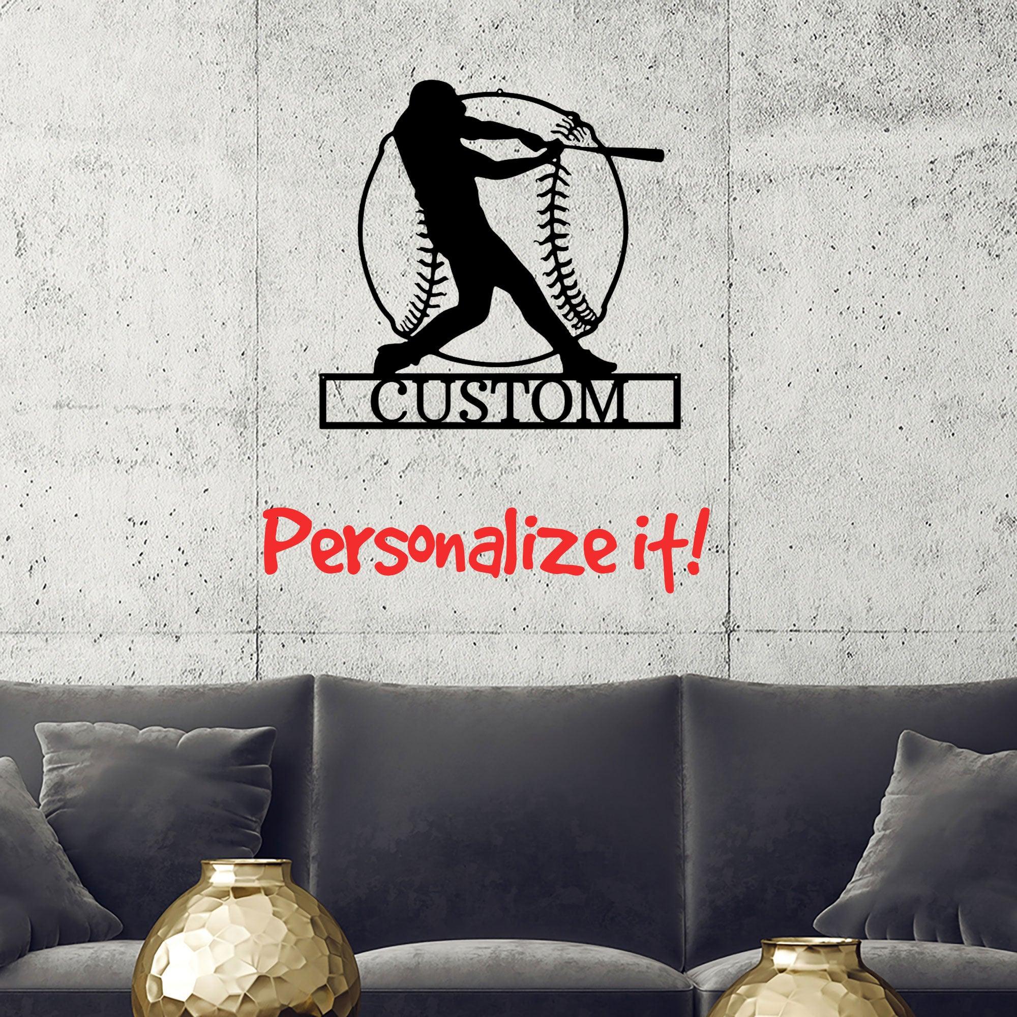 Baseball Batter Custom Name Metal Art Wall Sign - Mallard Moon Gift Shop