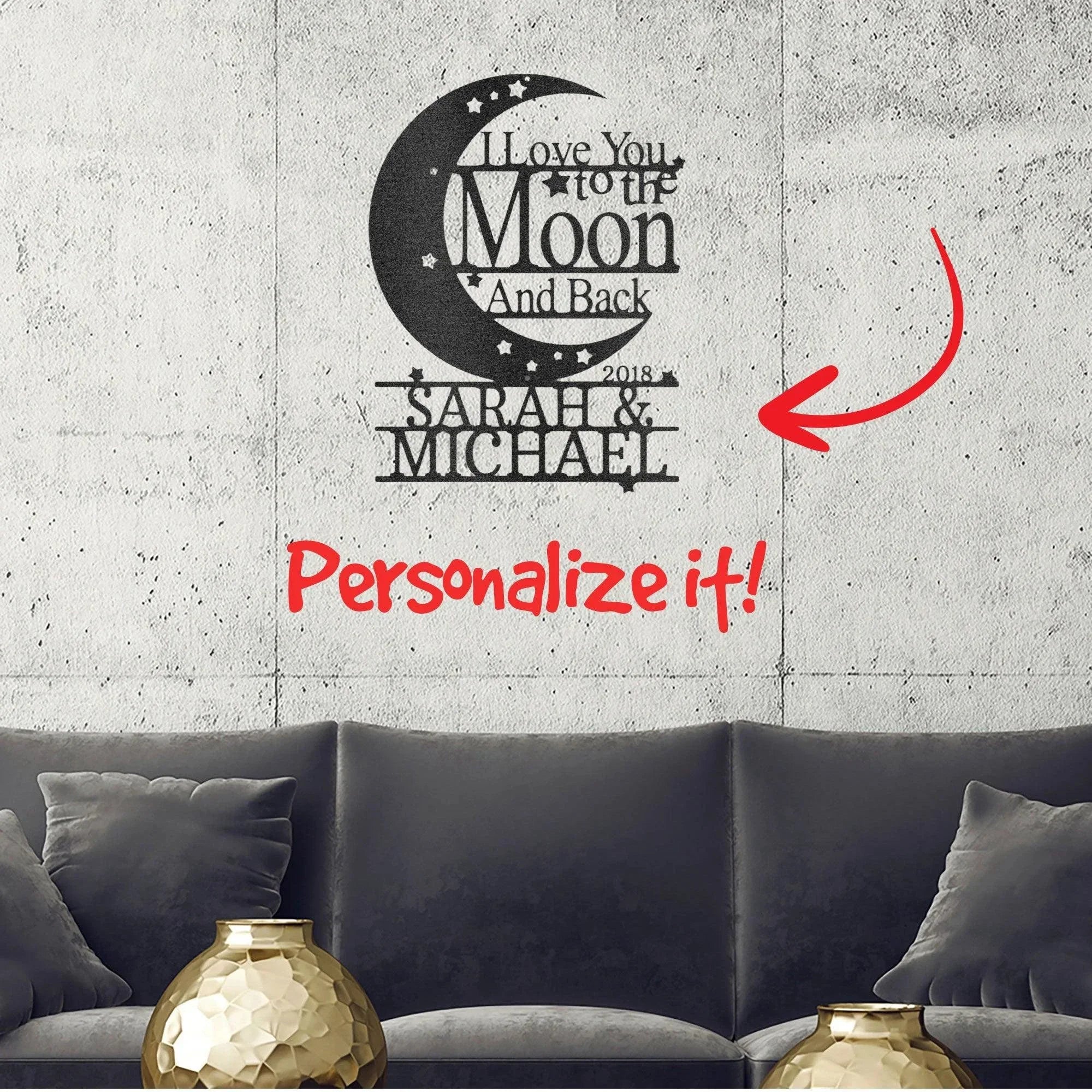 I Love You to the Moon and Back Personalized Metal Wall Art Sign