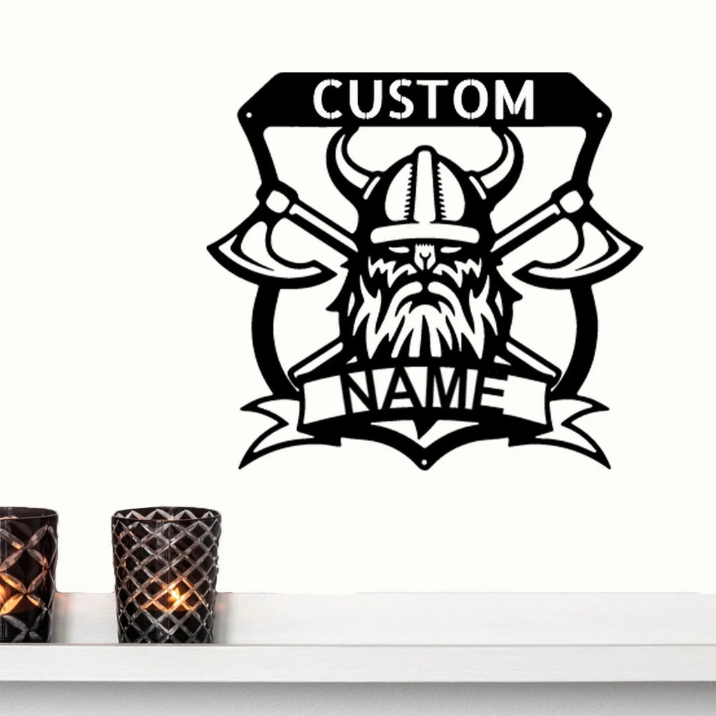 Viking Battle Axe Plaque Monogram Personalized Name Indoor Outdoor Steel Wall Sign Metal Art