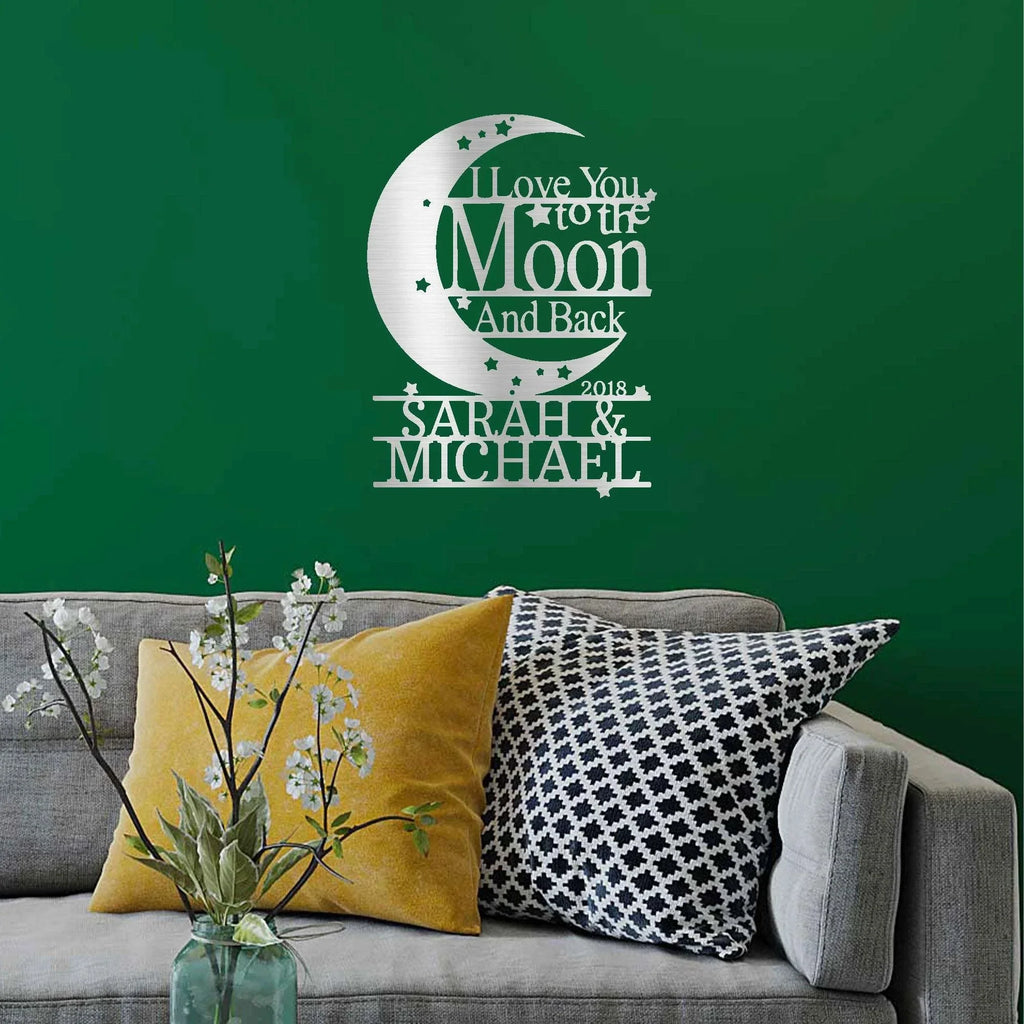 I Love You to the Moon and Back Personalized Metal Wall Art Sign
