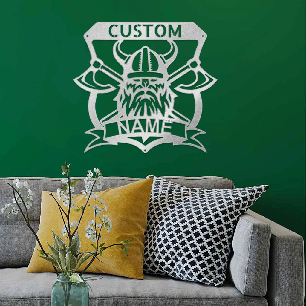 Viking Battle Axe Plaque Monogram Personalized Name Indoor Outdoor Steel Wall Sign Metal Art