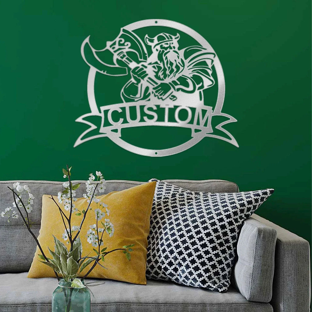 Fighting Viking Monogram Personalized Name Indoor Outdoor Steel Wall Sign Metal Man Cave Art