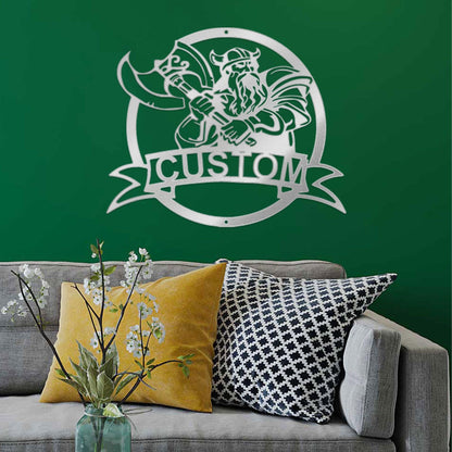 Fighting Viking Monogram Personalized Name Indoor Outdoor Steel Wall Sign Metal Man Cave Art - Mallard Moon Gift Shop