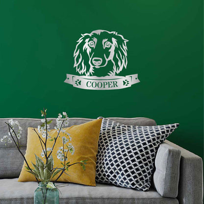 Dachshund Face Long-haired Custom Name Metal Art Wall Sign - Mallard Moon Gift Shop